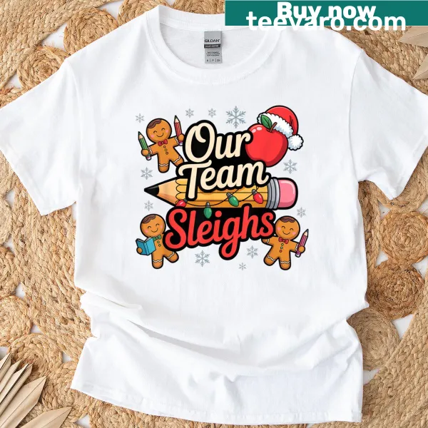 Festive T-shirt with a Christmas-themed graphic for teachers