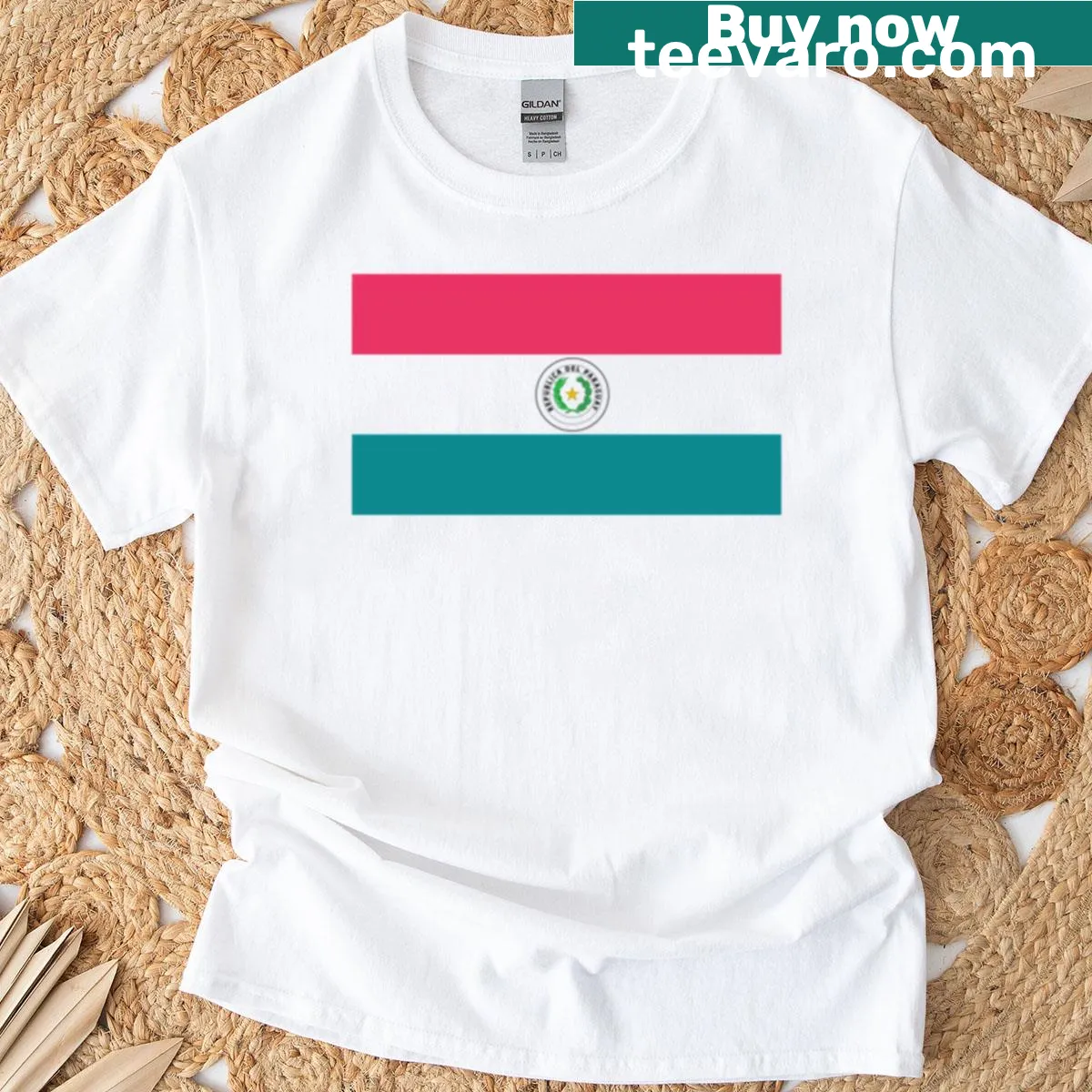 T-shirt featuring the Paraguayan flag in a bold design. — on a men's t-shirt