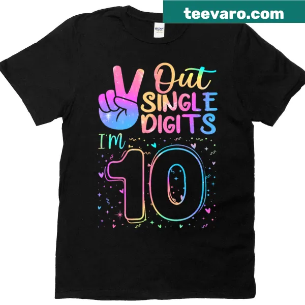 T-shirt celebrating a girl's 10th birthday with playful graphic