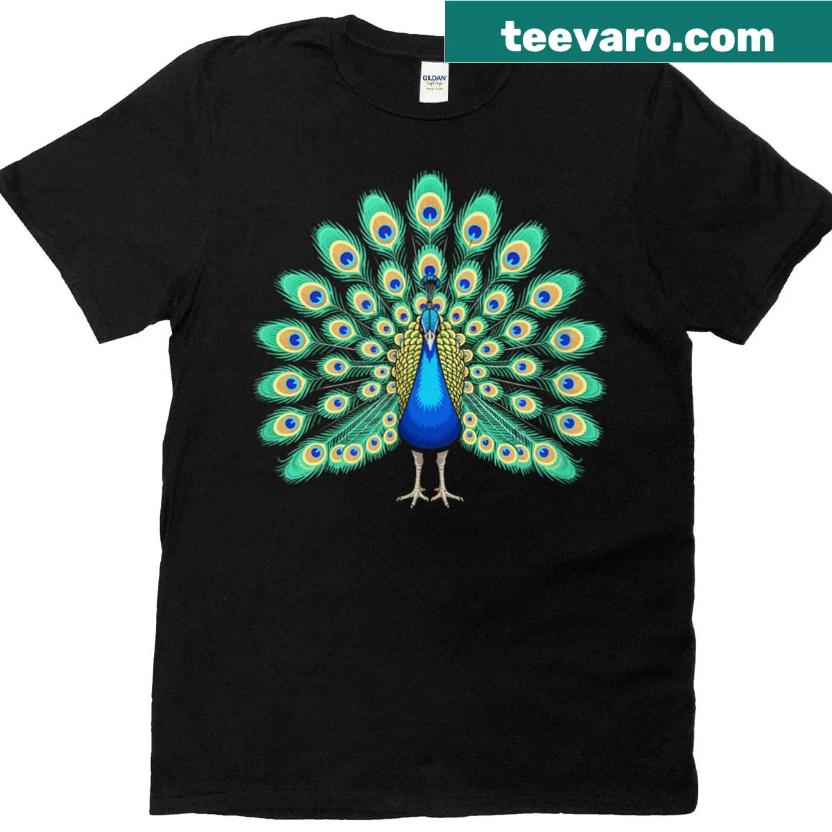 Peacock and sunflower illustration on a nature-themed t-shirt — on a men's t-shirt