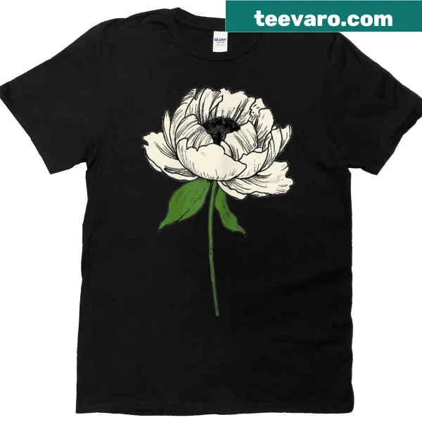 Simple sketch graphic of peony flowers on a T-shirt