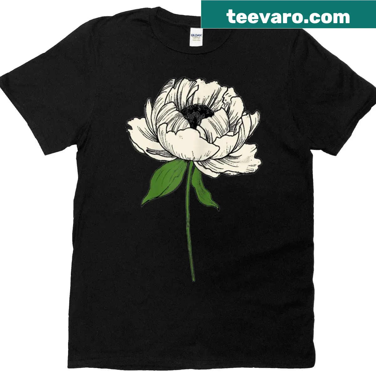 Simple sketch graphic of peony flowers on a T-shirt — on a men's t-shirt