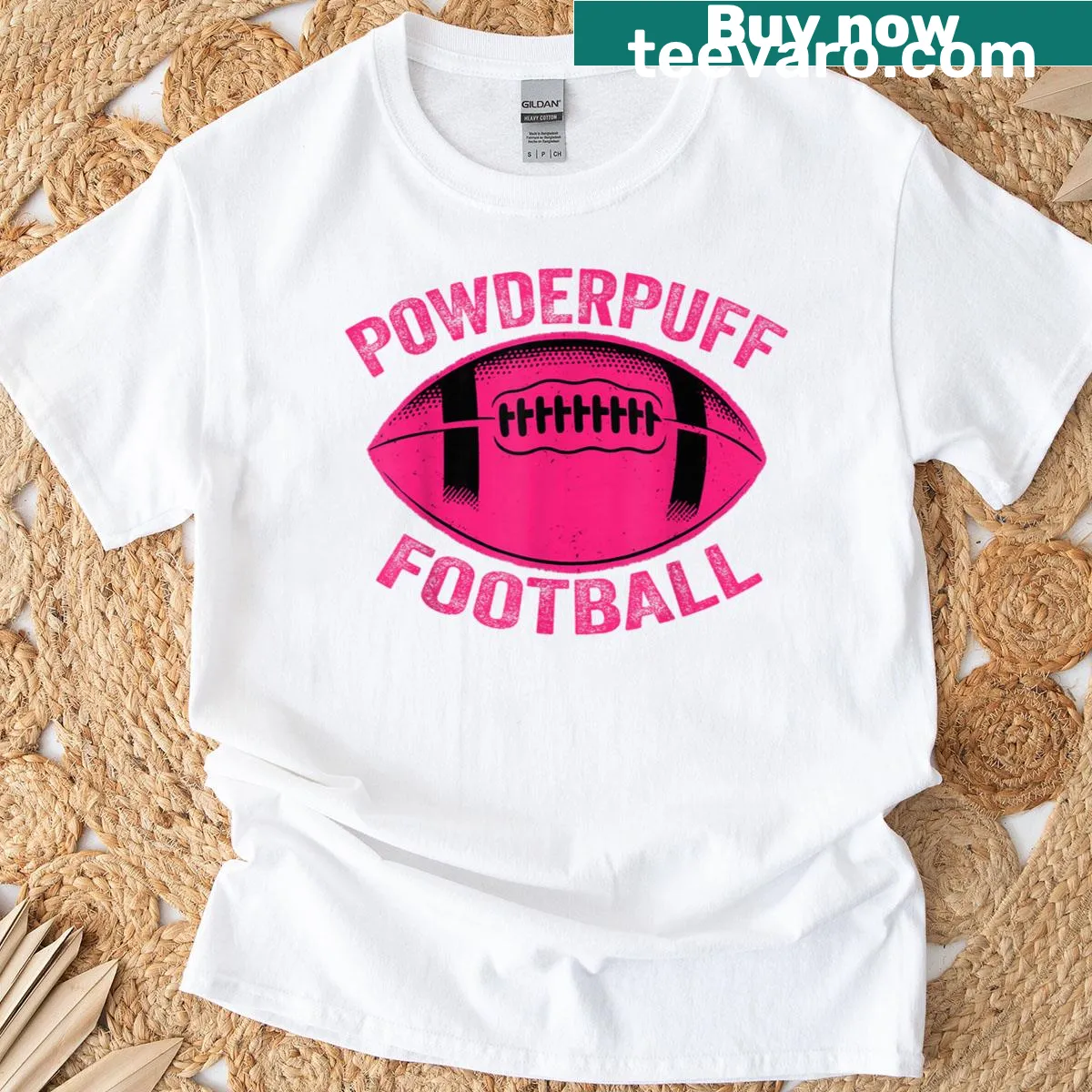 Typography design celebrating powder puff football — on a men's t-shirt