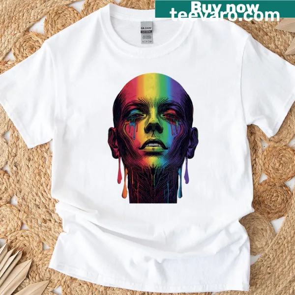 Psychedelic rainbow face abstract art on a T-shirt