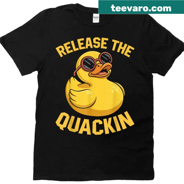 Cartoon duck design with humorous text on a T-shirt