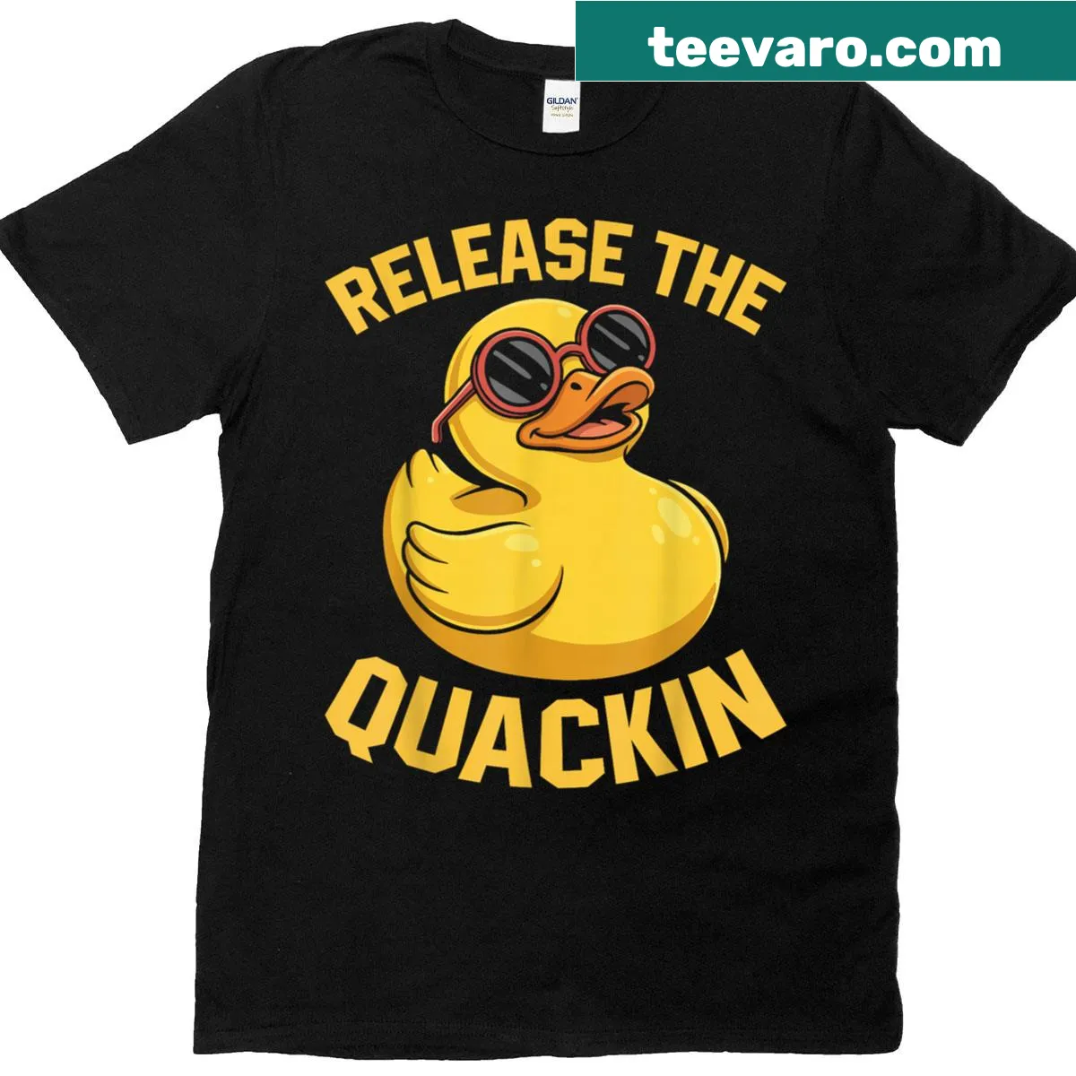 Cartoon duck design with humorous text on a T-shirt — on a men's t-shirt