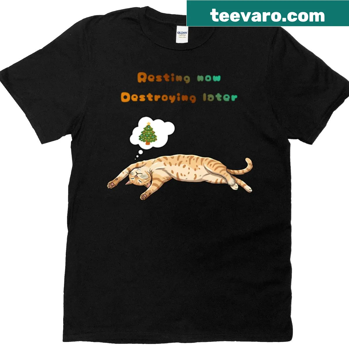 Funny Christmas T-shirt with cat graphic and humorous saying — on a men's t-shirt