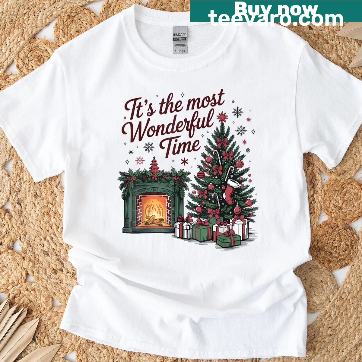 Illustrated retro Christmas tree graphic on a T-shirt — on a men's t-shirt