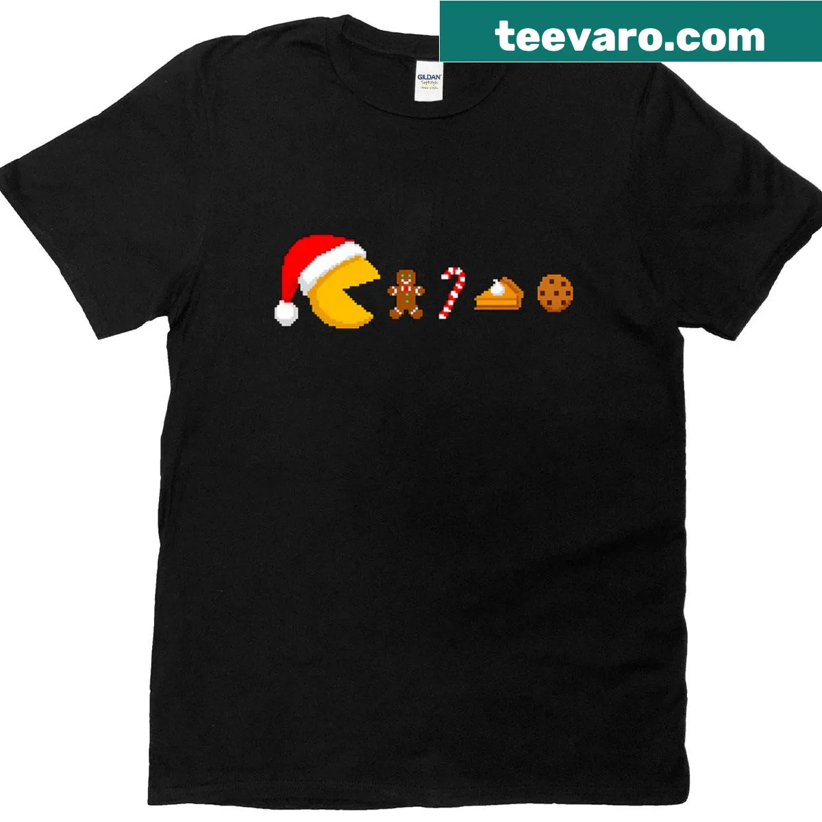 Retro video game themed Christmas t-shirt — on a men's t-shirt