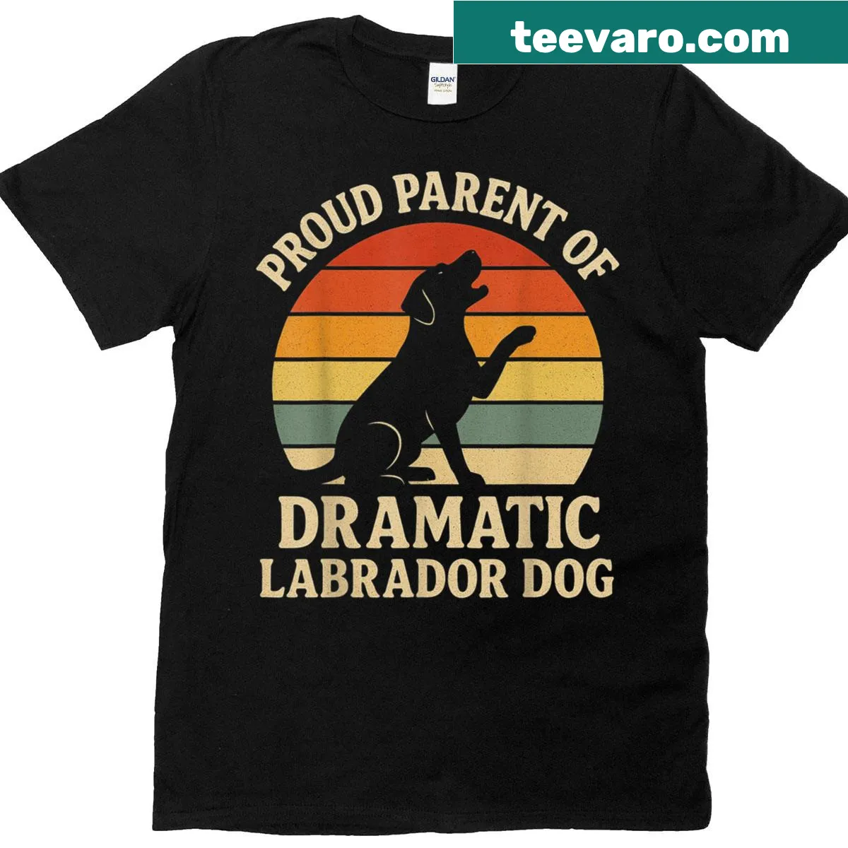 Humorous vintage t-shirt design featuring a dramatic Lab Retriever — on a men's t-shirt