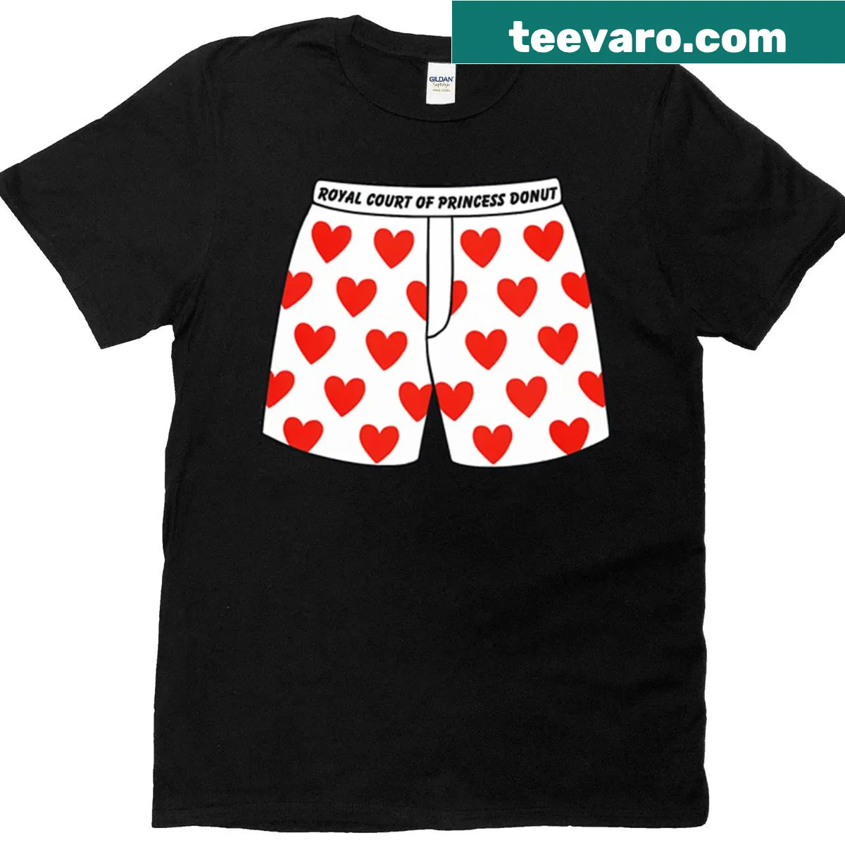 Cartoon t-shirt featuring Princess Donuts and the text 'Royal Court' — on a men's t-shirt