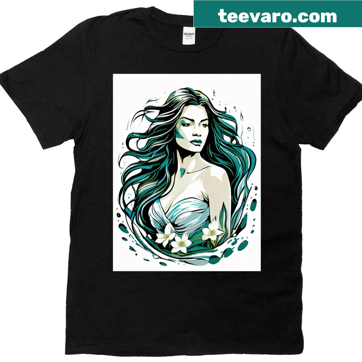 Illustration of a Rusalka water nymph on a folk art t-shirt — on a men's t-shirt