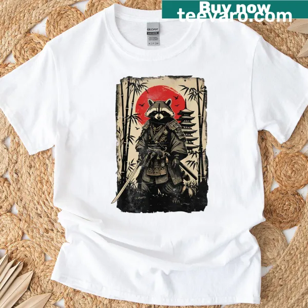 Vintage anime samurai raccoon illustration on a t-shirt