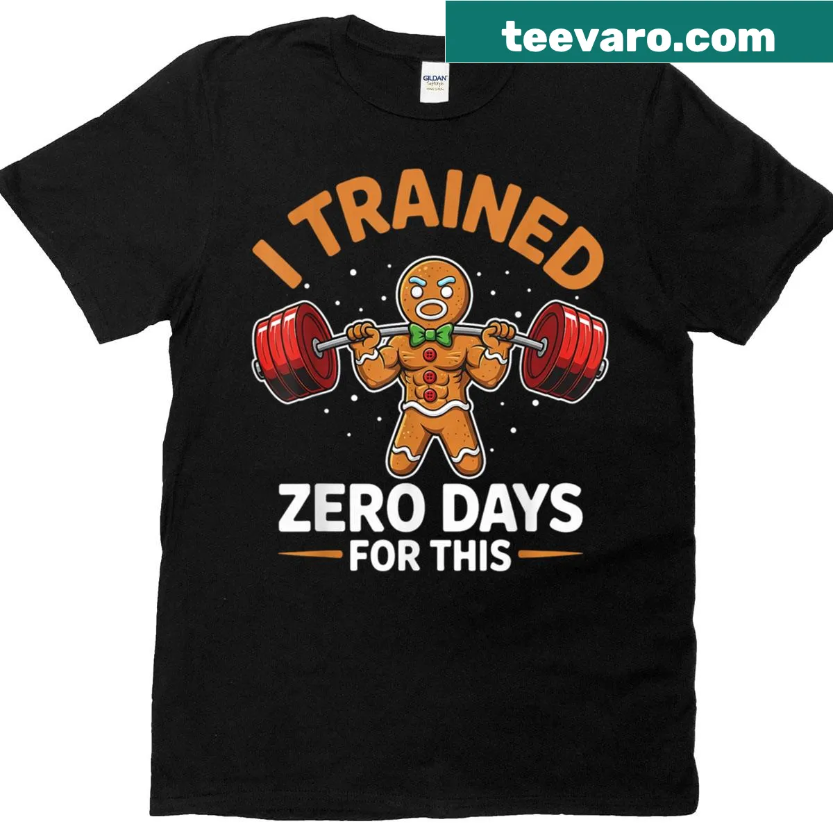Funny Christmas workout shirt with 'I Trained Zero Days' text — on a men's t-shirt
