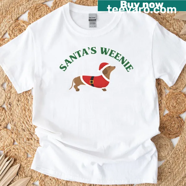 Cute Christmas t-shirt featuring Santa with a dachshund illustration