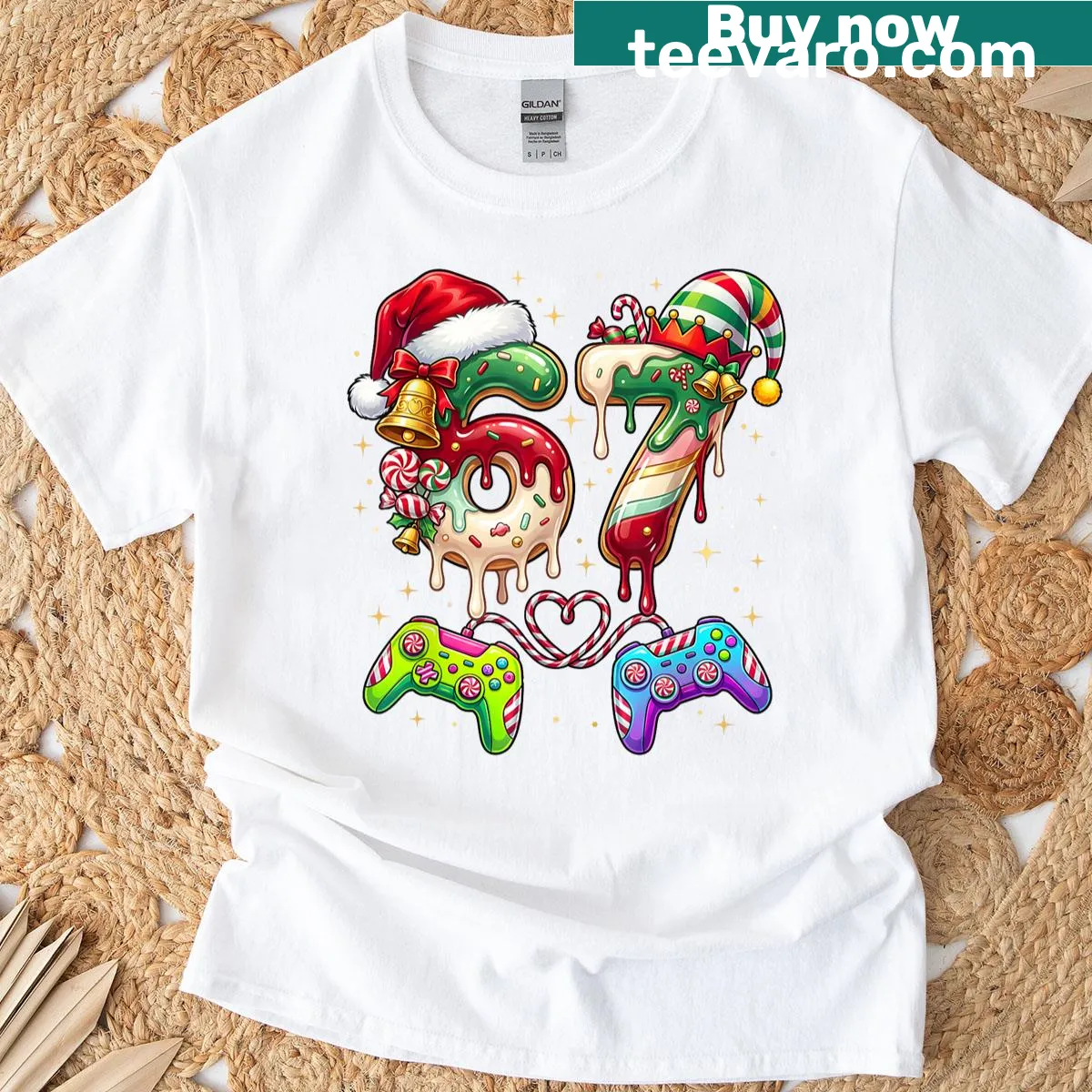 Christmas-themed t-shirt featuring ice cream cone graphic and meme elements. — on a men's t-shirt
