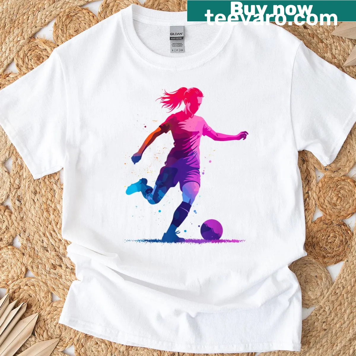 Illustrative graphic t-shirt celebrating women's soccer — on a men's t-shirt