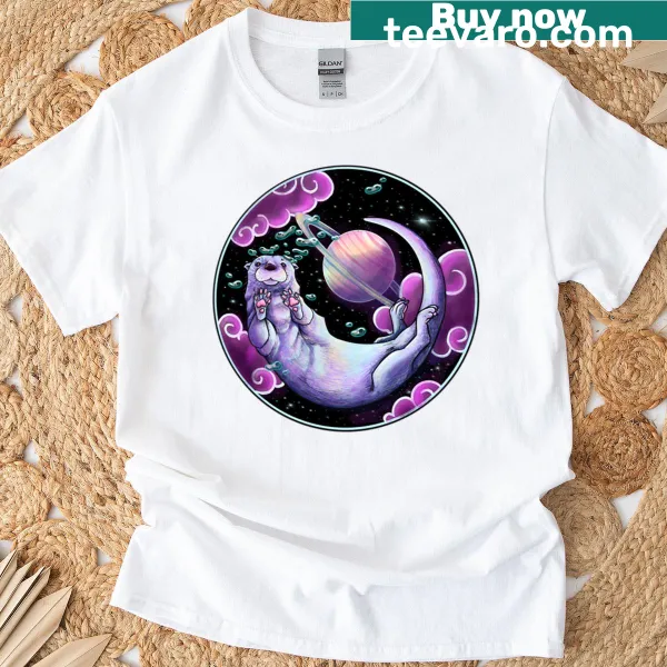 Playful t-shirt featuring a whimsical otter floating in space