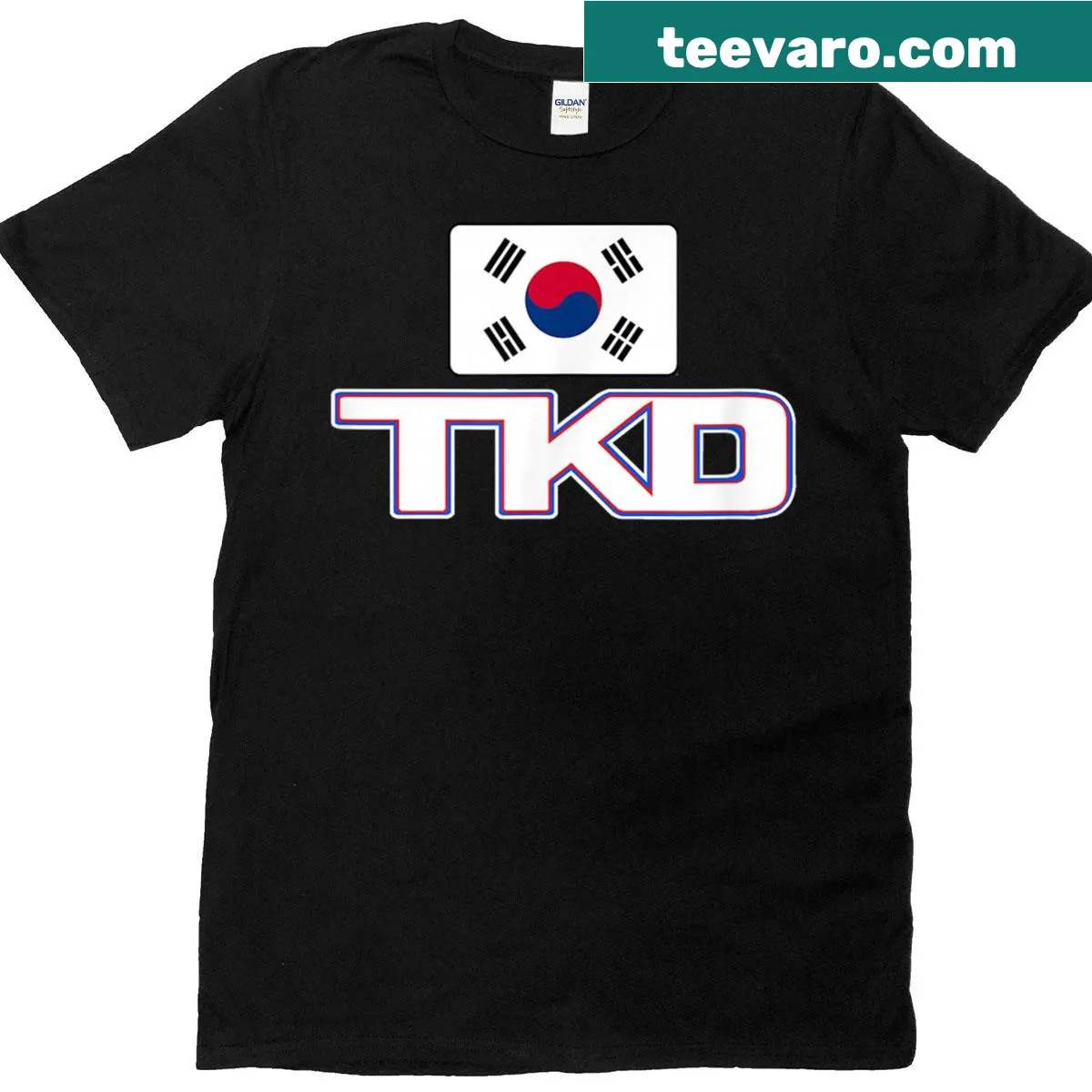 Taekwondo t-shirt featuring the Korean flag and martial arts symbol — on a men's t-shirt