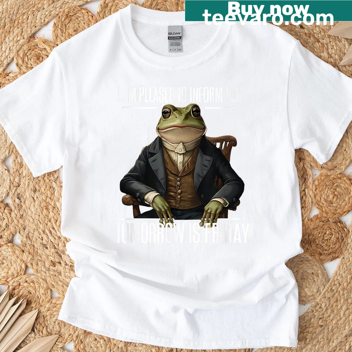 T-shirt with frog meme and 'I Office, I Friday' text for teachers — on a men's t-shirt