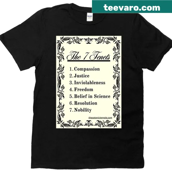 T-shirt featuring 'The 7 Tenets' inspired by the 10 Commandments