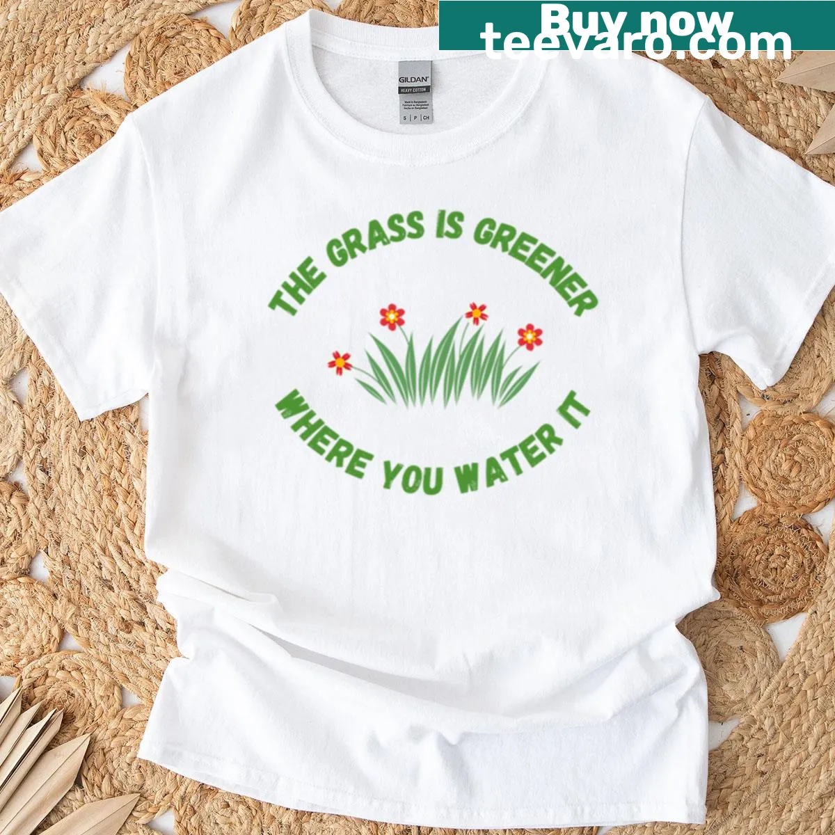 Inspirational quote on The Grass Is Greener T-shirt — on a men's t-shirt