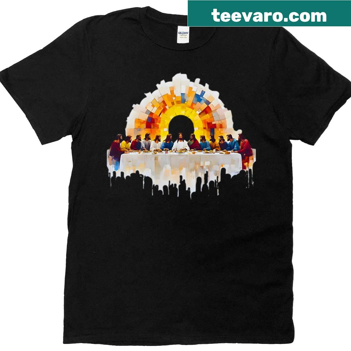Artwork t-shirt depicting The Last Supper with Jesus and disciples — on a men's t-shirt