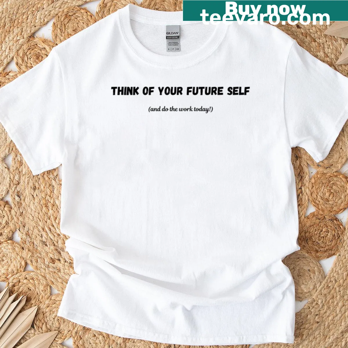 Inspiring typography T-shirt with the phrase Think Of Your Future Self — on a men's t-shirt
