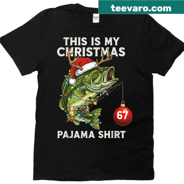 Toddler Christmas t-shirt with a bass fish in a Santa hat