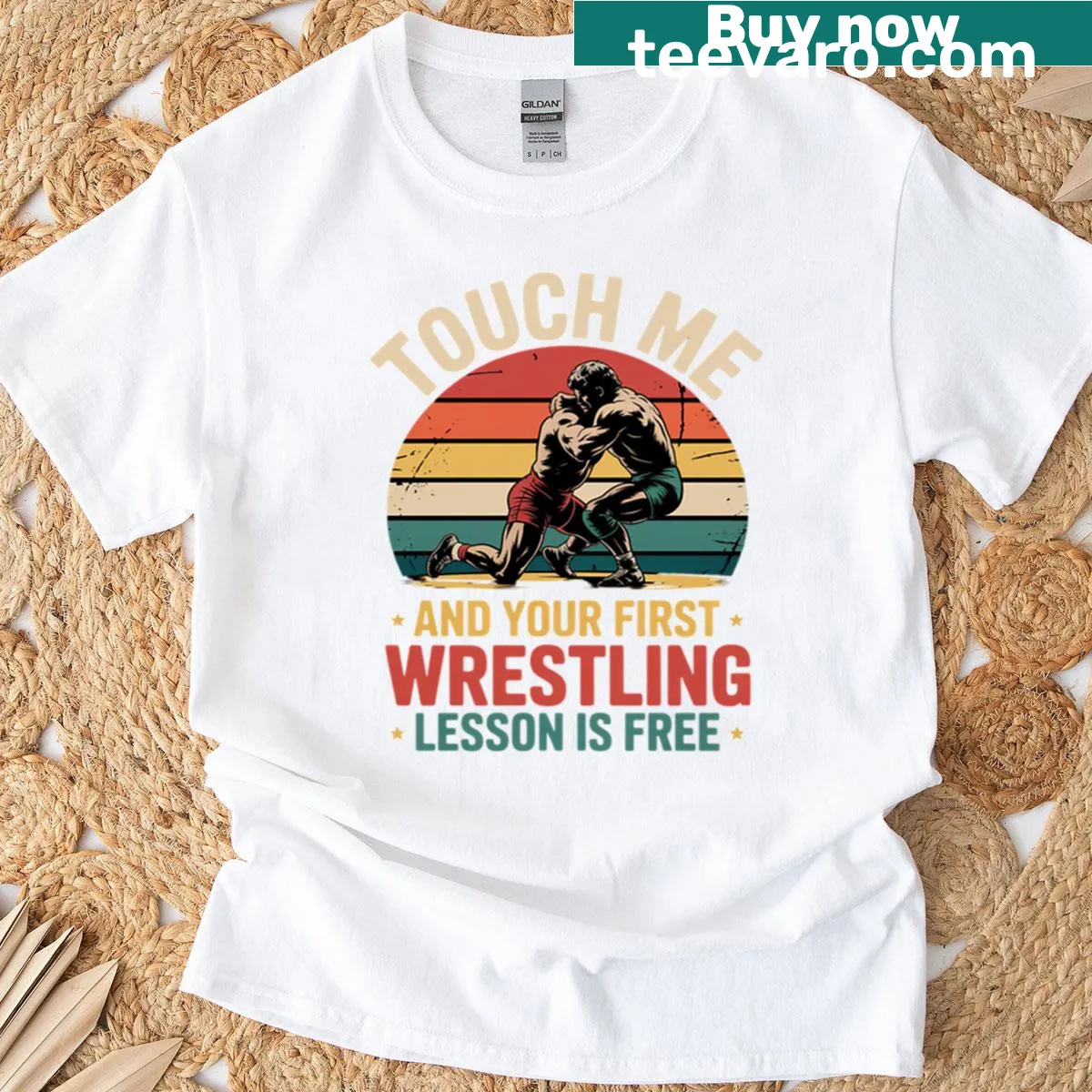 Wrestling-themed T-shirt with playful phrase — on a men's t-shirt