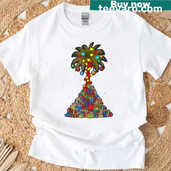 Kids Christmas t-shirt with tropical tree and holiday lights