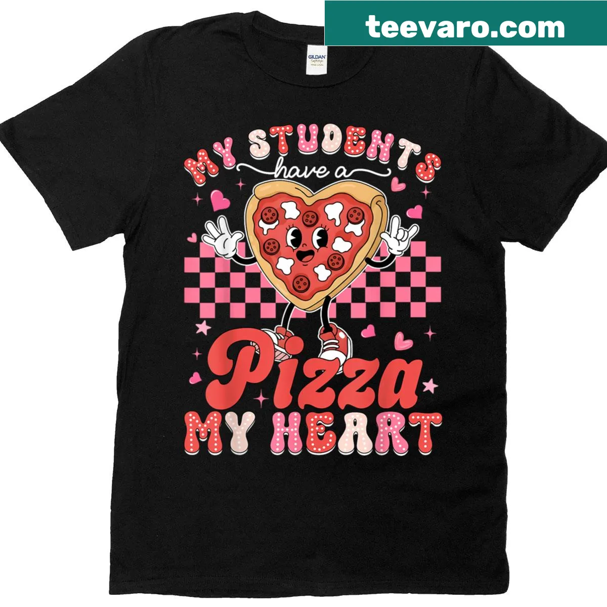 Valentine's t-shirt for teachers with a pizza-themed graphic — on a men's t-shirt