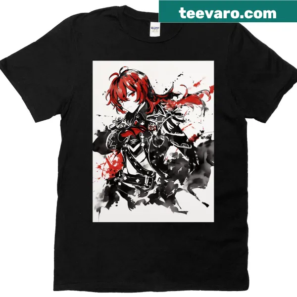 Watercolor T-shirt featuring the character Diluc from gaming