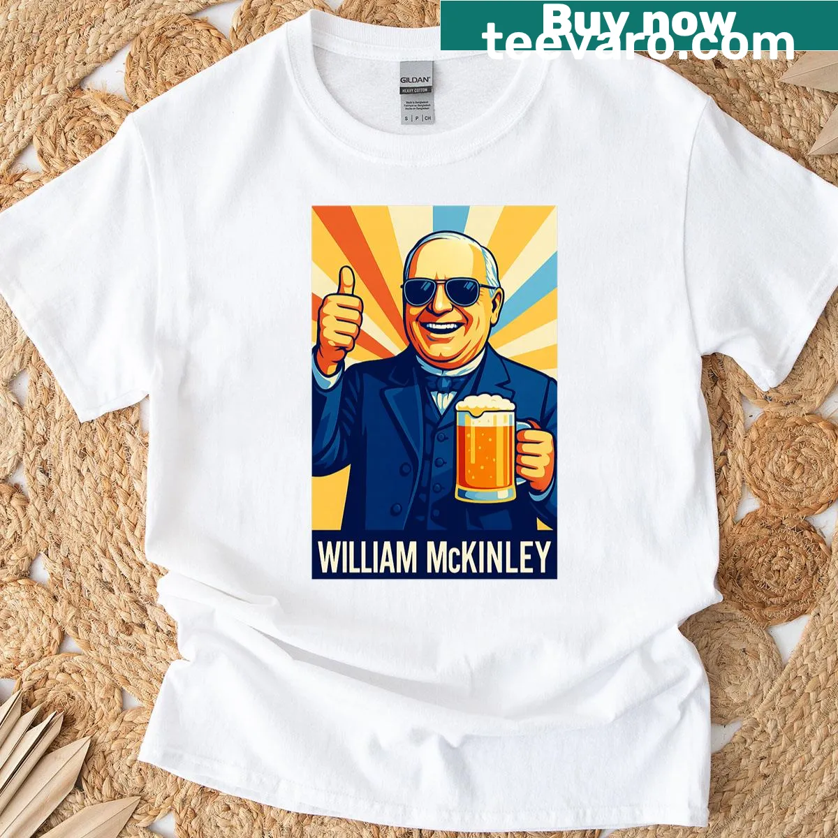 T-shirt featuring a detailed portrait of William McKinley — on a men's t-shirt