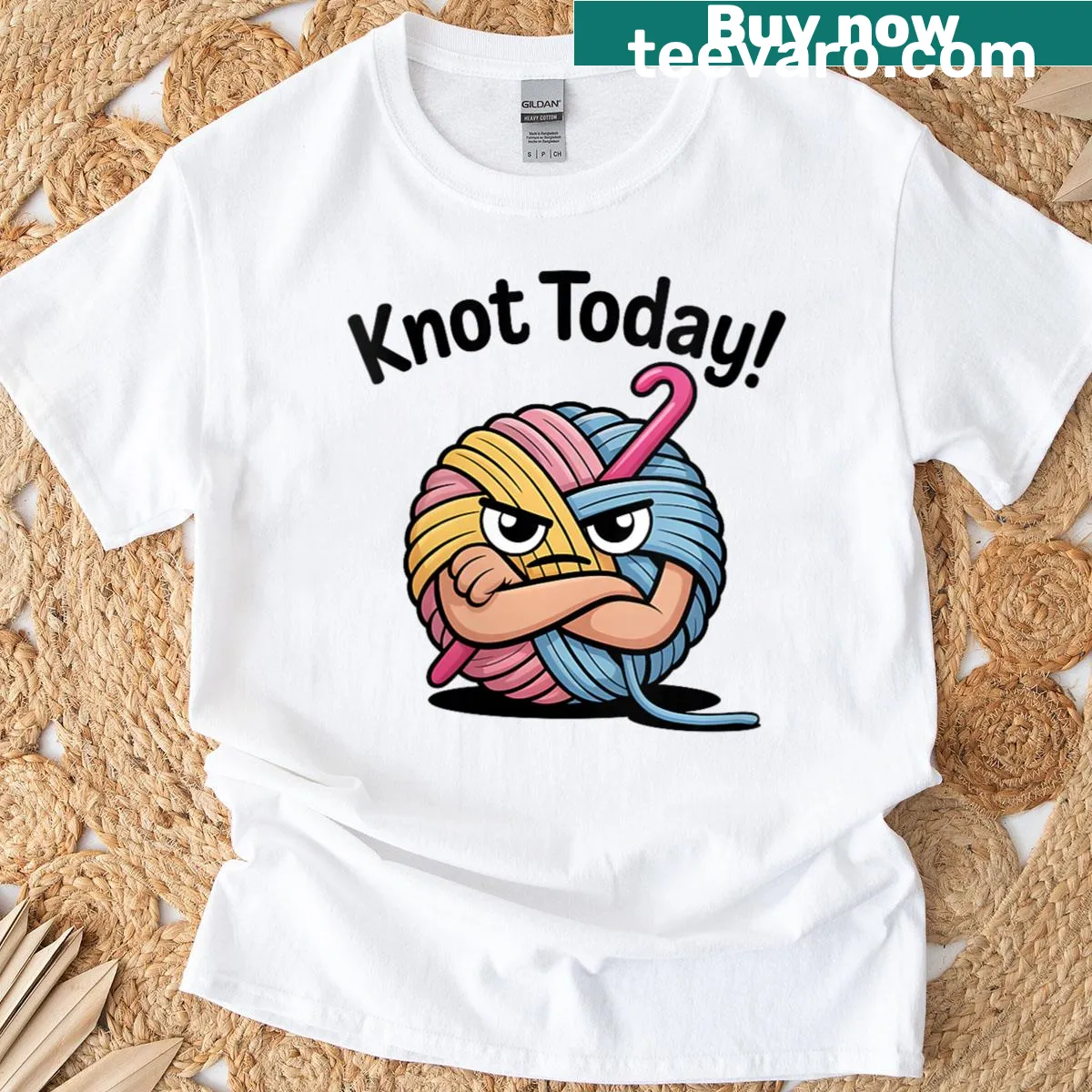 Funny crochet t-shirt with 'Crochet All Day Knot Today' design — on a men's t-shirt