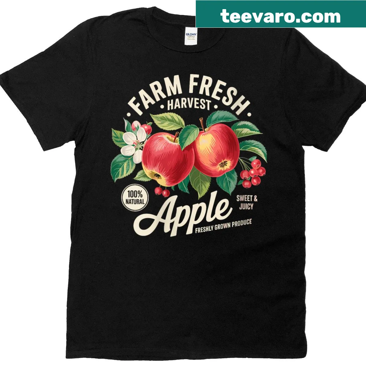 Illustrative T-shirt with fresh organic apple design — on a men's t-shirt