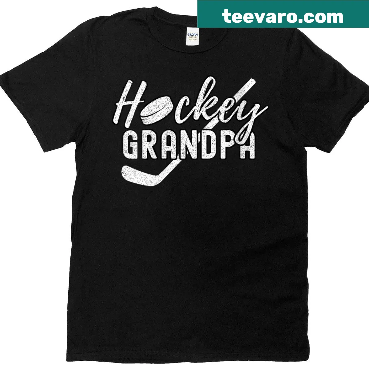 Illustrated t-shirt celebrating proud grandpas of hockey players — on a men's t-shirt