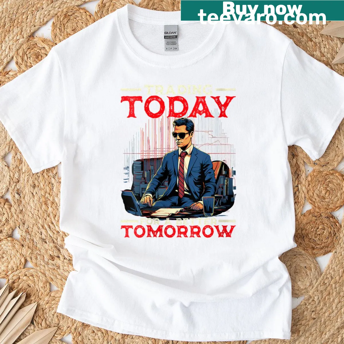 Inspirational stock trader t-shirt for women — on a men's t-shirt