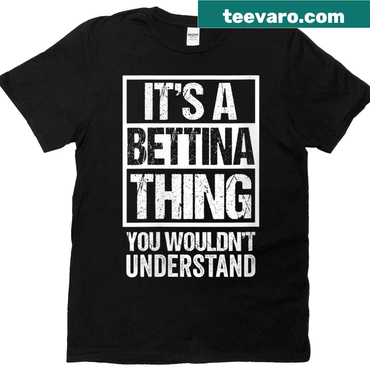 Typographic t-shirt with Bettina family pride phrase — on a men's t-shirt