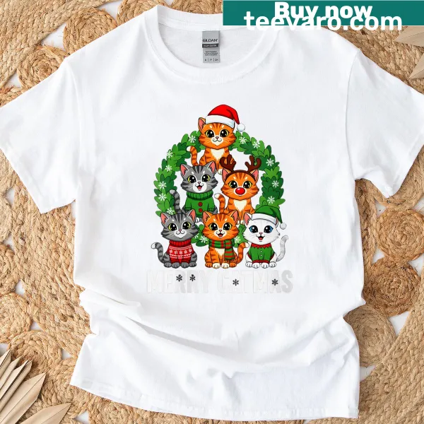 Whimsical Christmas design featuring cats and playful text.