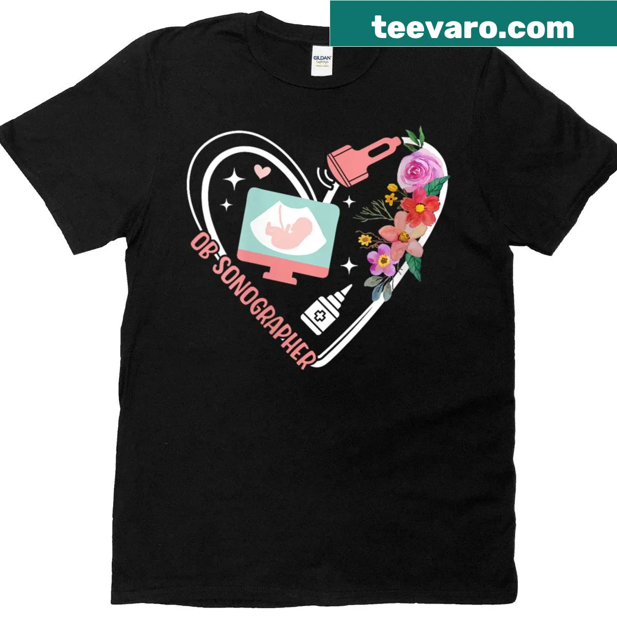 OB Sonographer themed graphic on T-shirt — on a men's t-shirt