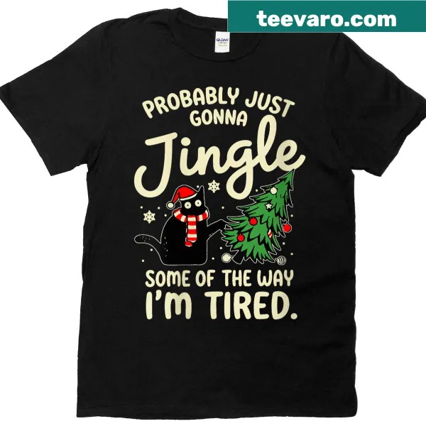 Funny Christmas t-shirt featuring a tired cat and humorous text