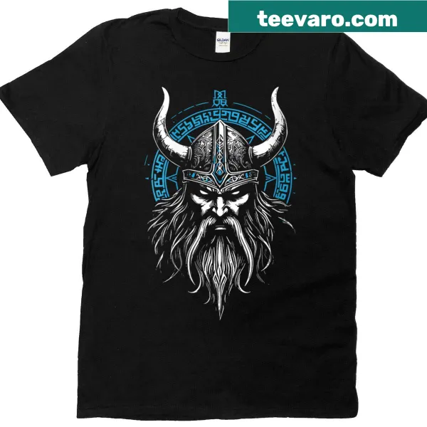 Illustration of Odin in runes with Nordic compass on T-shirt