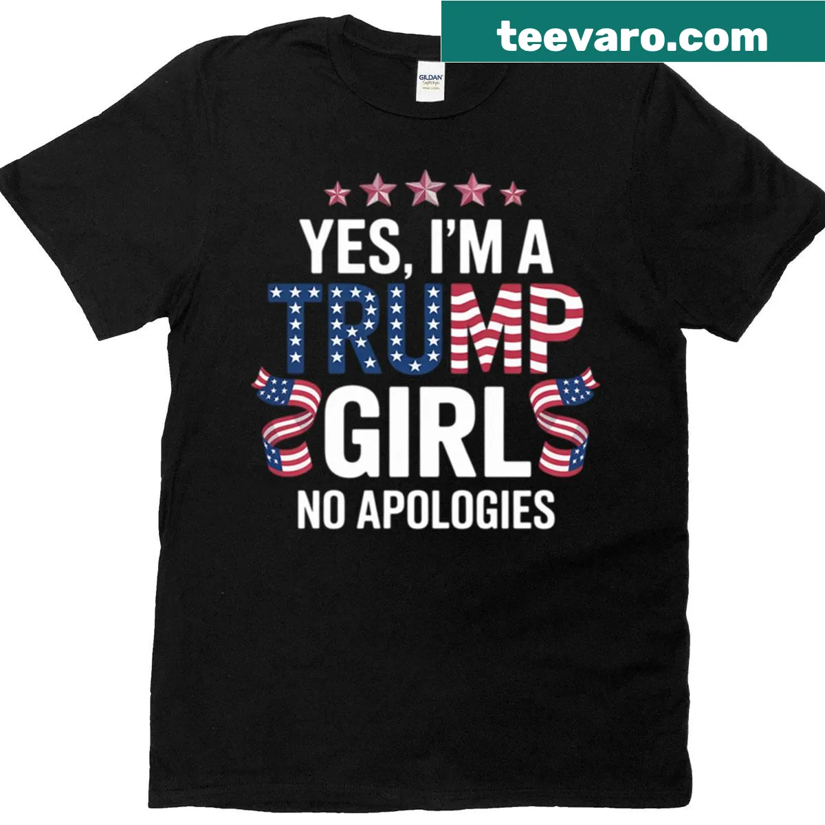 Bold text saying 'Yes I'm A Trump Girl No Apologies' on T-shirt — on a men's t-shirt