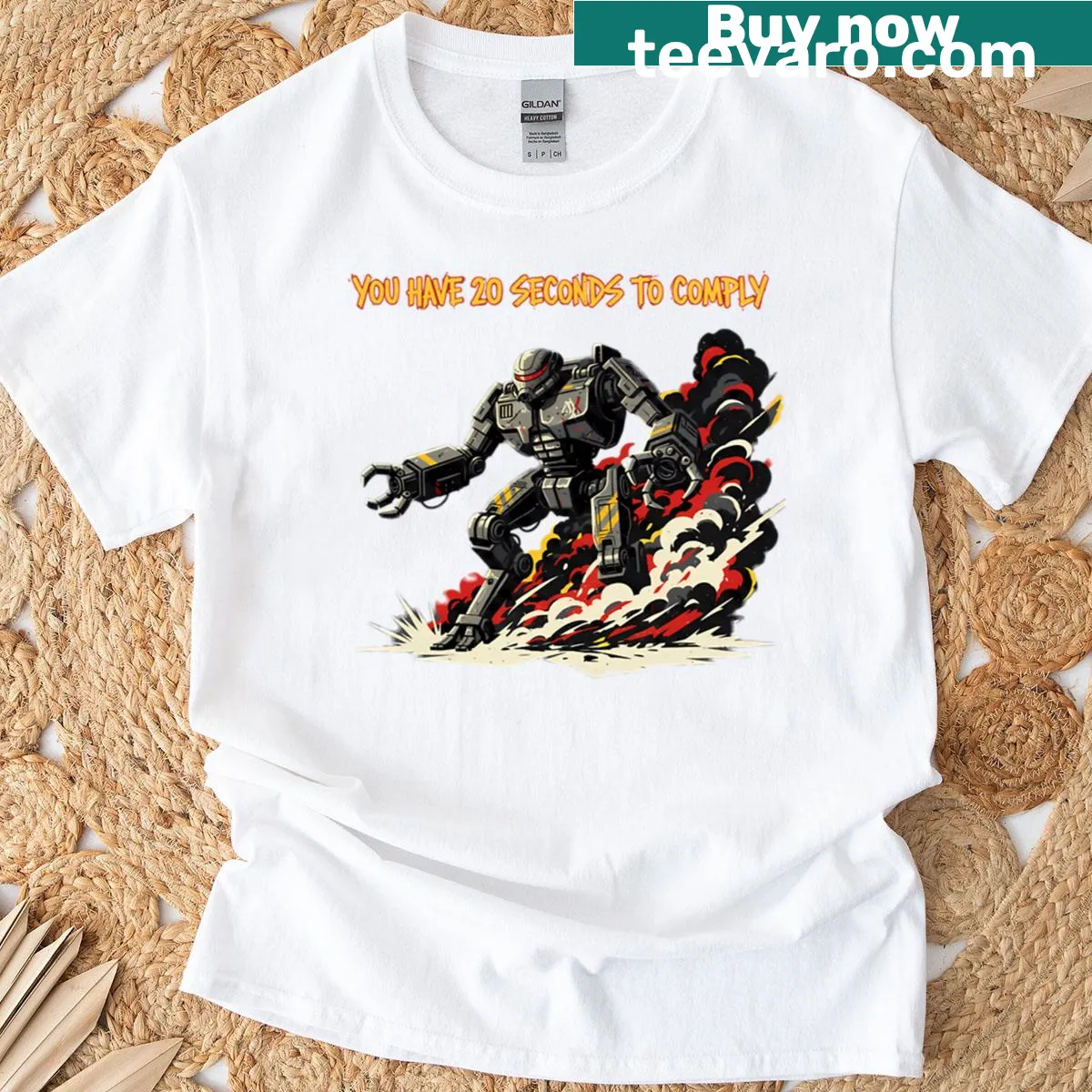 Retro sci-fi droid t-shirt with playful design — on a men's t-shirt