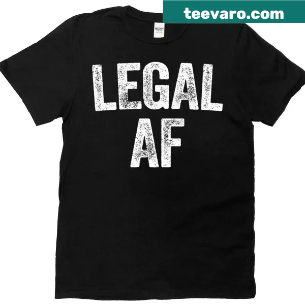 Humorous 21st birthday t-shirt with 'Legal Af' text