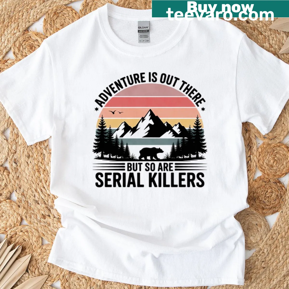 Edgy humor t-shirt about hiking adventures and risks — on a men's t-shirt