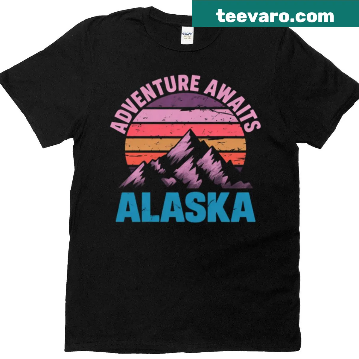 Illustrated T-shirt showcasing the Alaska mountains and wilderness theme — on a men's t-shirt