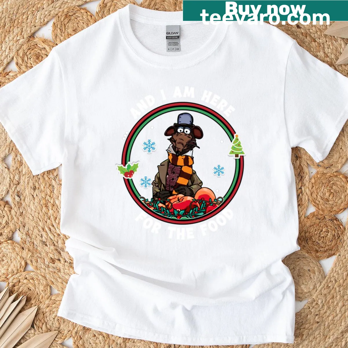 Vintage-style Rizzo the Rat shirt with humorous food-themed text — on a men's t-shirt