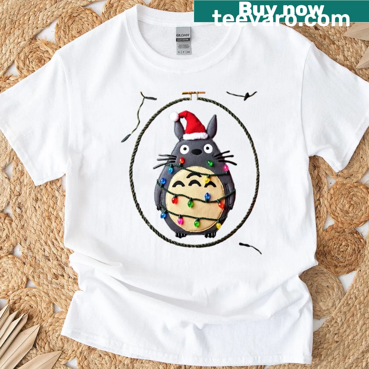 Anime-themed embroidered Christmas T-shirt — on a men's t-shirt